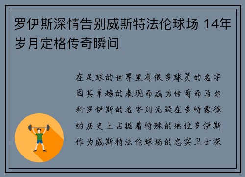 罗伊斯深情告别威斯特法伦球场 14年岁月定格传奇瞬间